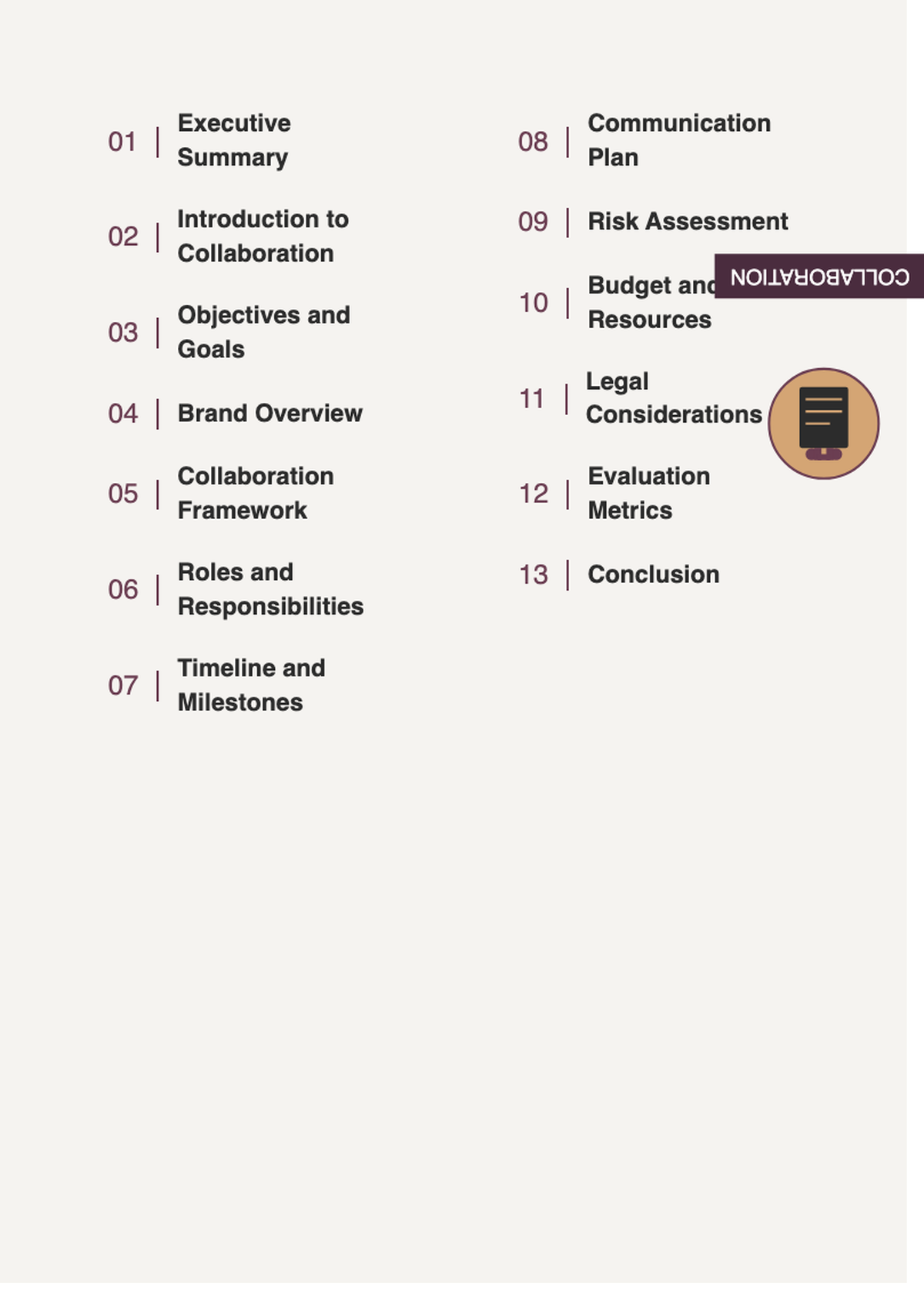 Brand collaboration proposal table of contents with handshake graphic_variant_2